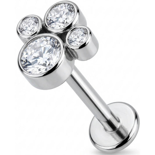 Titanium Labret Crystal Paw Print Cluster Internally Threaded