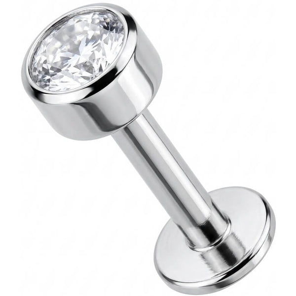 Titanium Labret Round Bezel Set Clear Crystal Internally Threaded