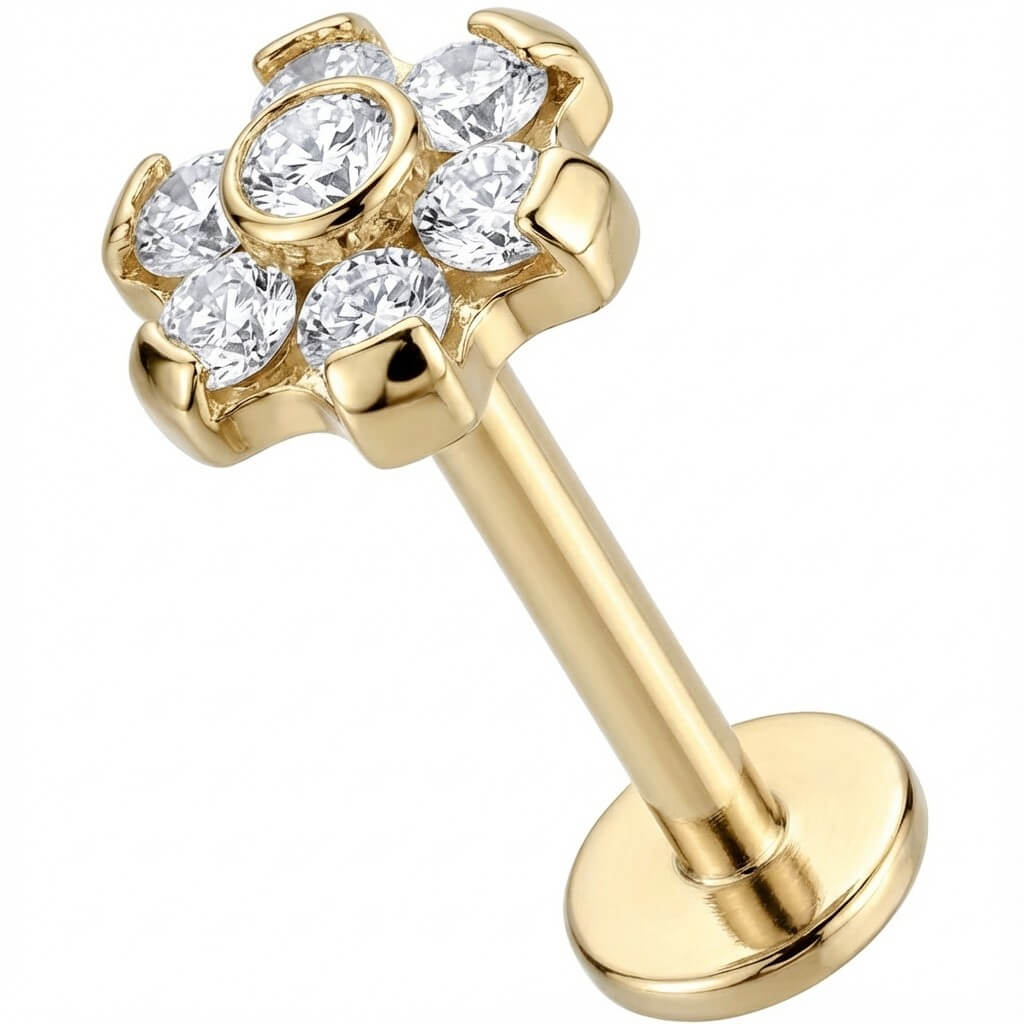 Titanium Labret Crystal Flower Cluster Top Internally Threaded