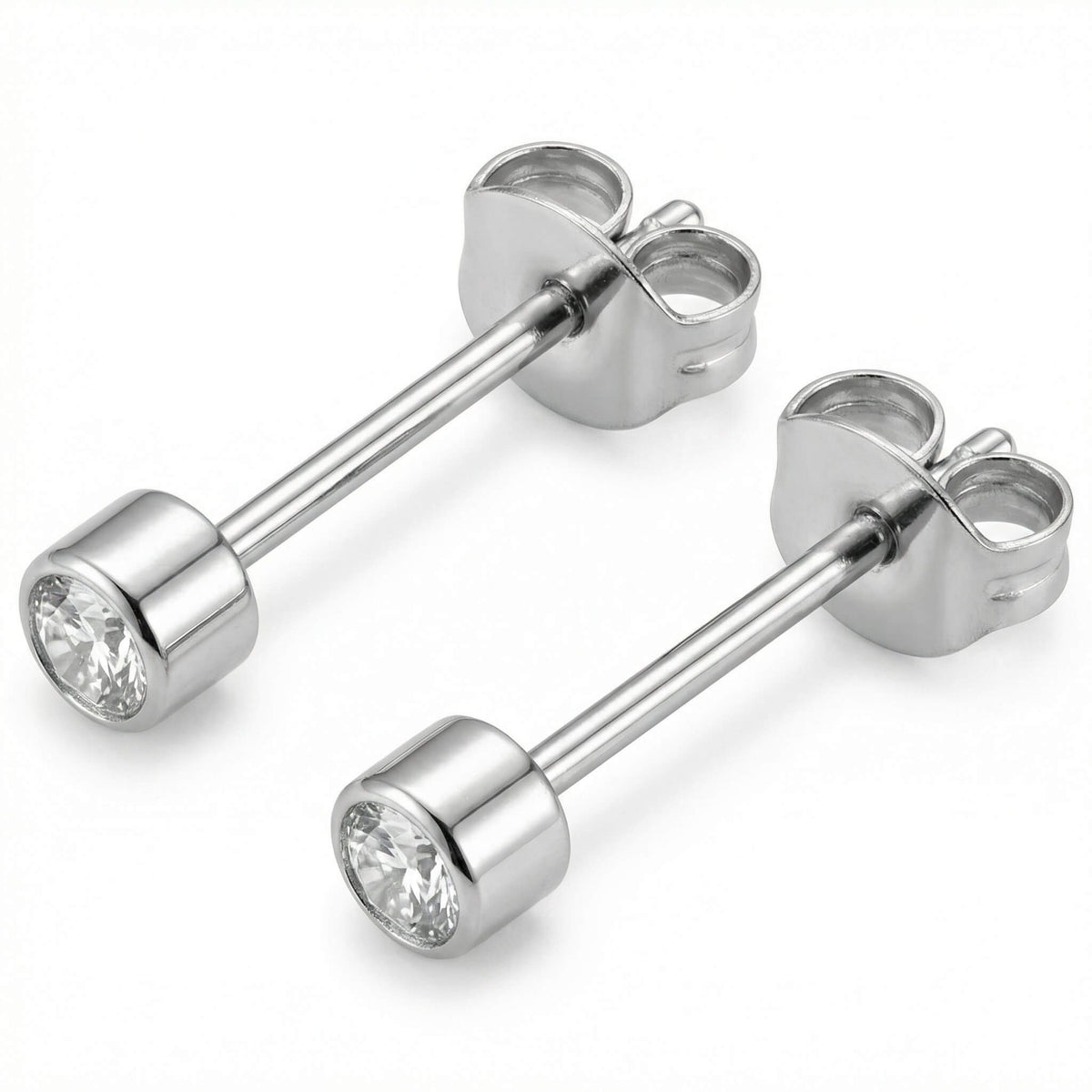 Titanium Earring Bezel Set Clear Crystal