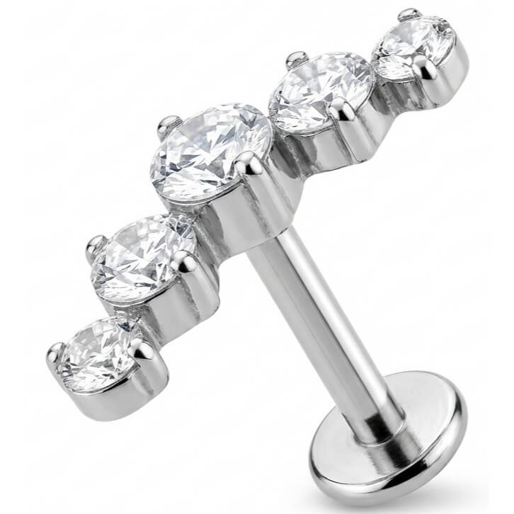 Titanium Labret Five Stone Curved Crystal Arc Internally Threaded
