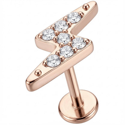 Titanium Labret Crystal Paved Lightning Bolt Internally Threaded