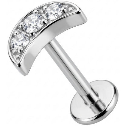 Titanium Labret Triple Crystal Curved Arc Internally Threaded