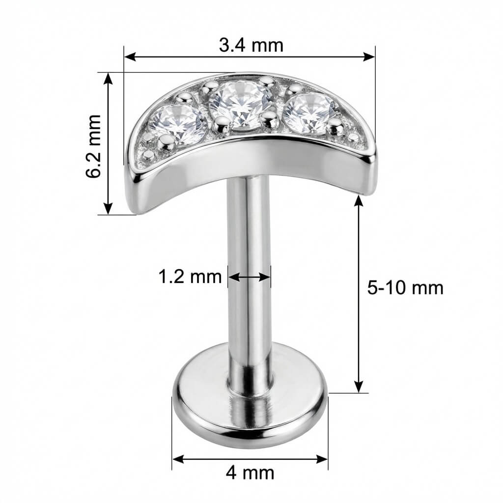 Titanium Labret Triple Crystal Curved Arc Internally Threaded