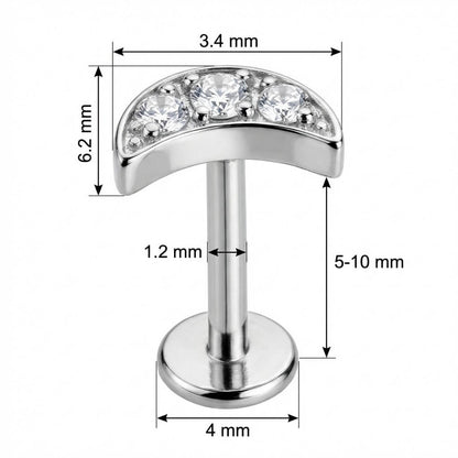 Titanium Labret Triple Crystal Curved Arc Internally Threaded