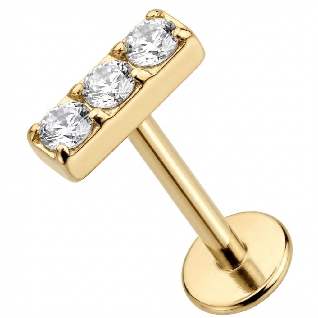 Titanium Labret Triple Crystal Bar Top Internally Threaded