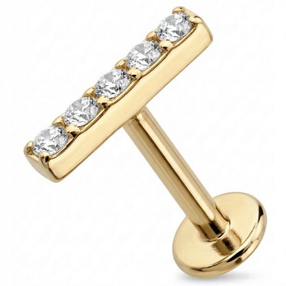 Titanium Labret Five Crystal Lined Bar Internally Threaded