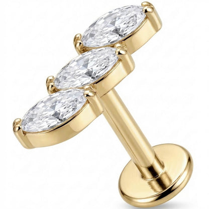 Titanium Labret Triple Marquise Crystal Leaf Curve Internally Threaded
