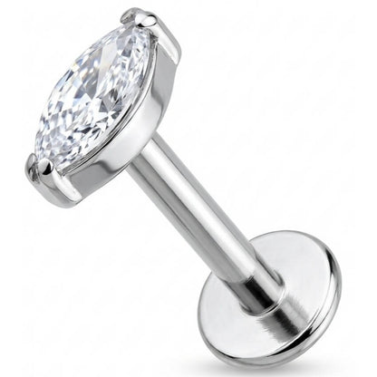 Titanium Labret Marquise Cut Clear Crystal Internally Threaded