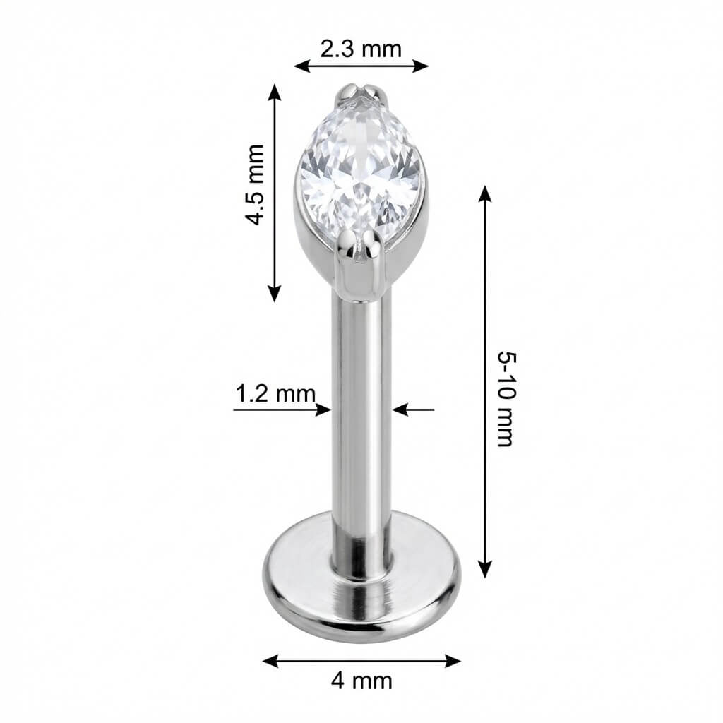 Titanium Labret Marquise Cut Clear Crystal Internally Threaded