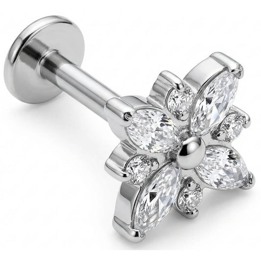 Titanium Labret Marquise Crystal Flower Blossom Internally Threaded
