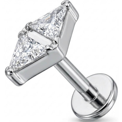 Titanium Labret Double Triangle Crystal Bow Tie Internally Threaded