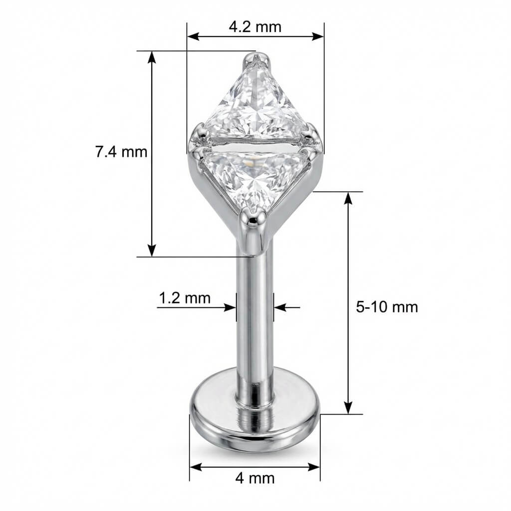 Titanium Labret Double Triangle Crystal Bow Tie Internally Threaded