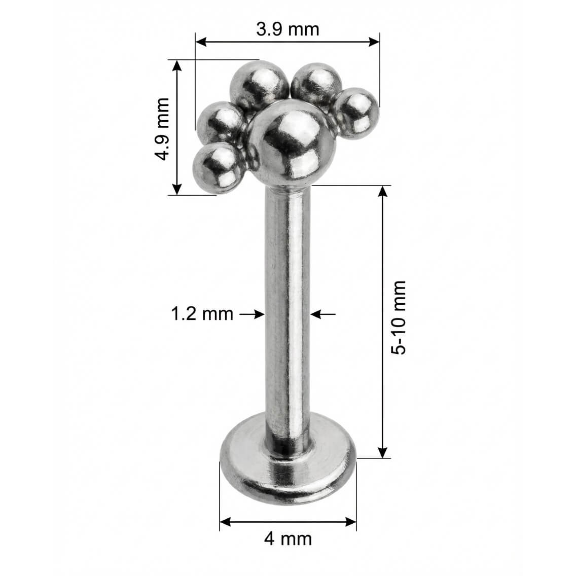 Titanium Labret Beaded Fan Cluster Top Internally Threaded