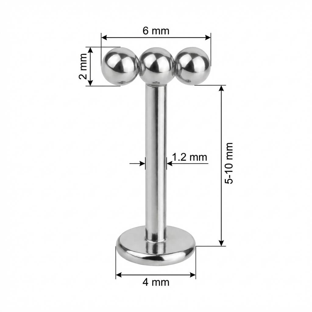 Titanium Labret Triple Ball Row Top Internally Threaded