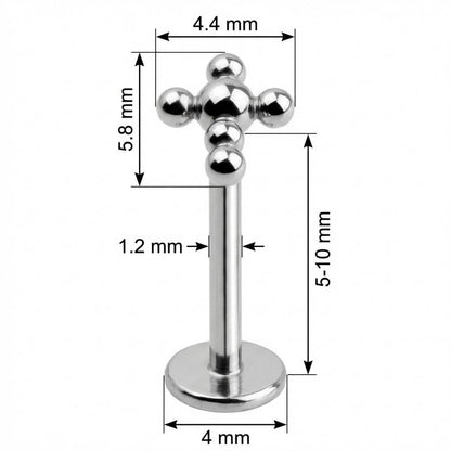 Titanium Labret Beaded Ball Cross Cluster Internally Threaded