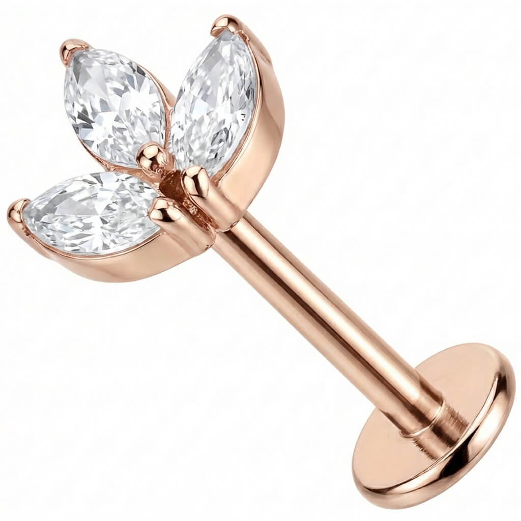 Titanium Labret Three Marquise Crystal Petals Internally Threaded