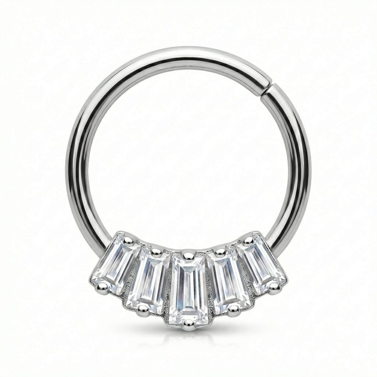 Titanium Ring Five Baguette Zirconia Fan Clicker
