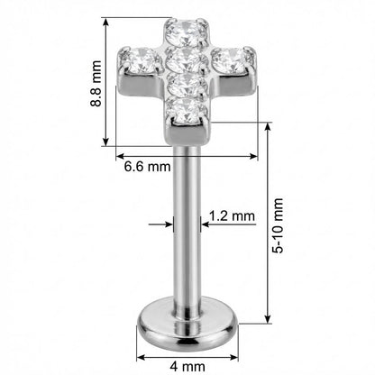Titanium Labret Paved Crystal Cross Design Internally Threaded