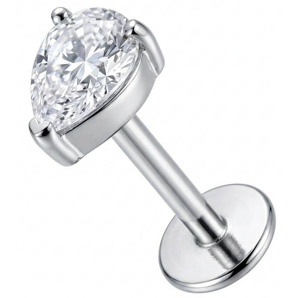 Titanium Labret Teardrop Shaped Zirconia Internally Threaded