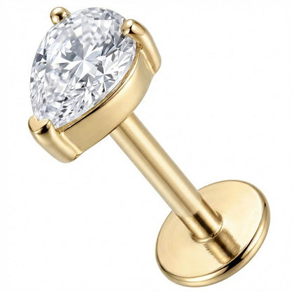 Titanium Labret Teardrop Shaped Zirconia Internally Threaded