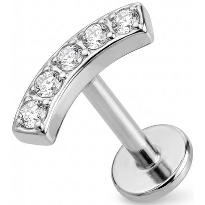 Titanium Labret Curved Bar With Five Crystals Internally Threaded