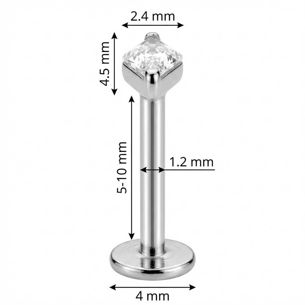 Titanium Labret Clear Rhombus Crystal Top Internally Threaded