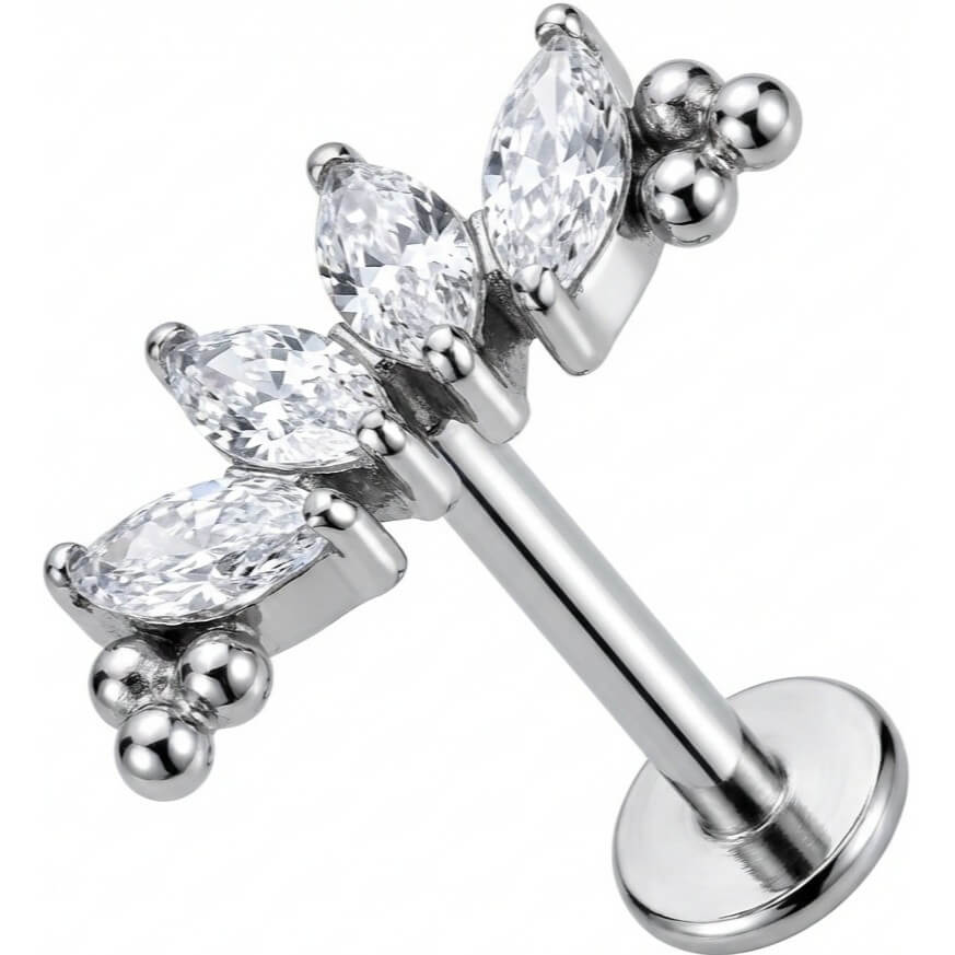 Titanium Labret Marquise Crystal Arc With Beads Internally Threaded