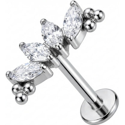 Titanium Labret Marquise Crystal Arc With Beads Internally Threaded
