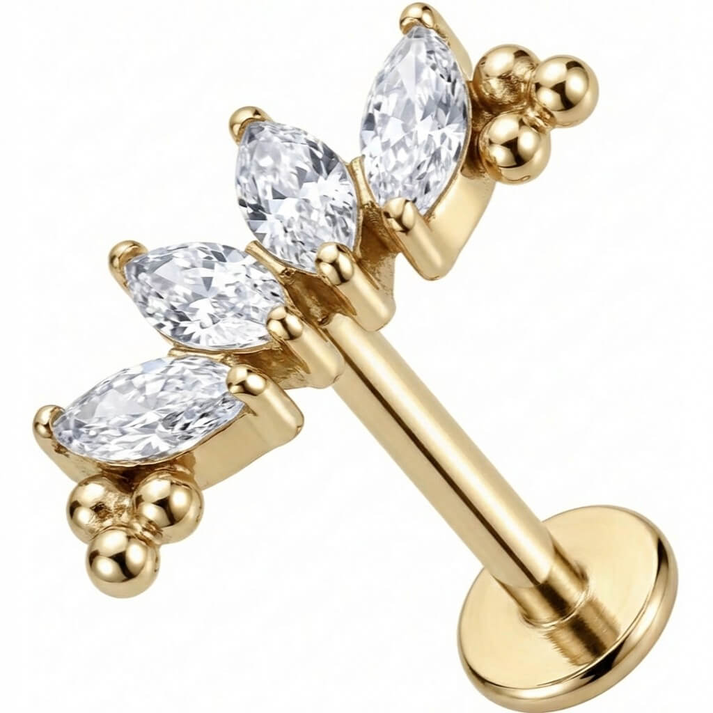 Titanium Labret Marquise Crystal Arc With Beads Internally Threaded
