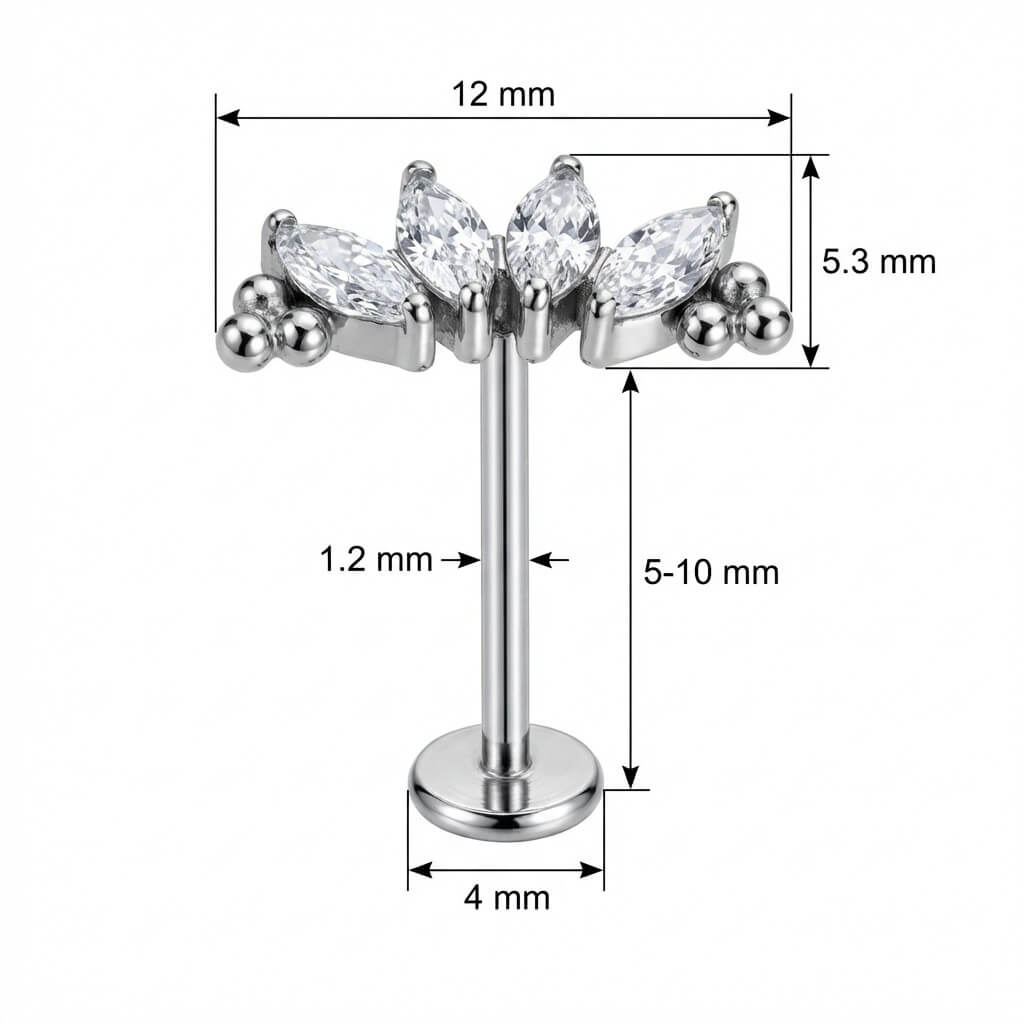 Titanium Labret Marquise Crystal Arc With Beads Internally Threaded