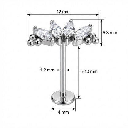 Titanium Labret Marquise Crystal Arc With Beads Internally Threaded