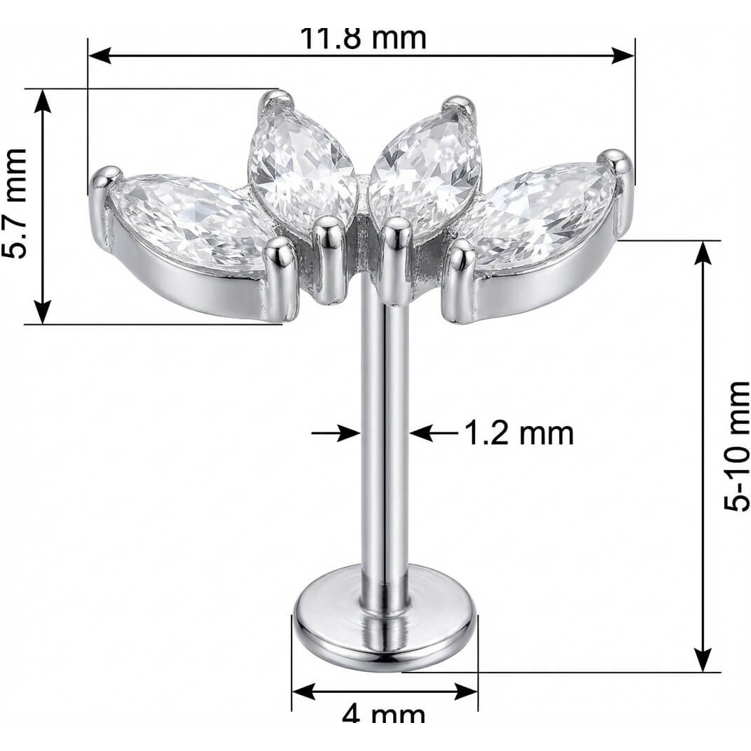Titanium Labret Five Marquise Crystal Fan Cluster Internally Threaded