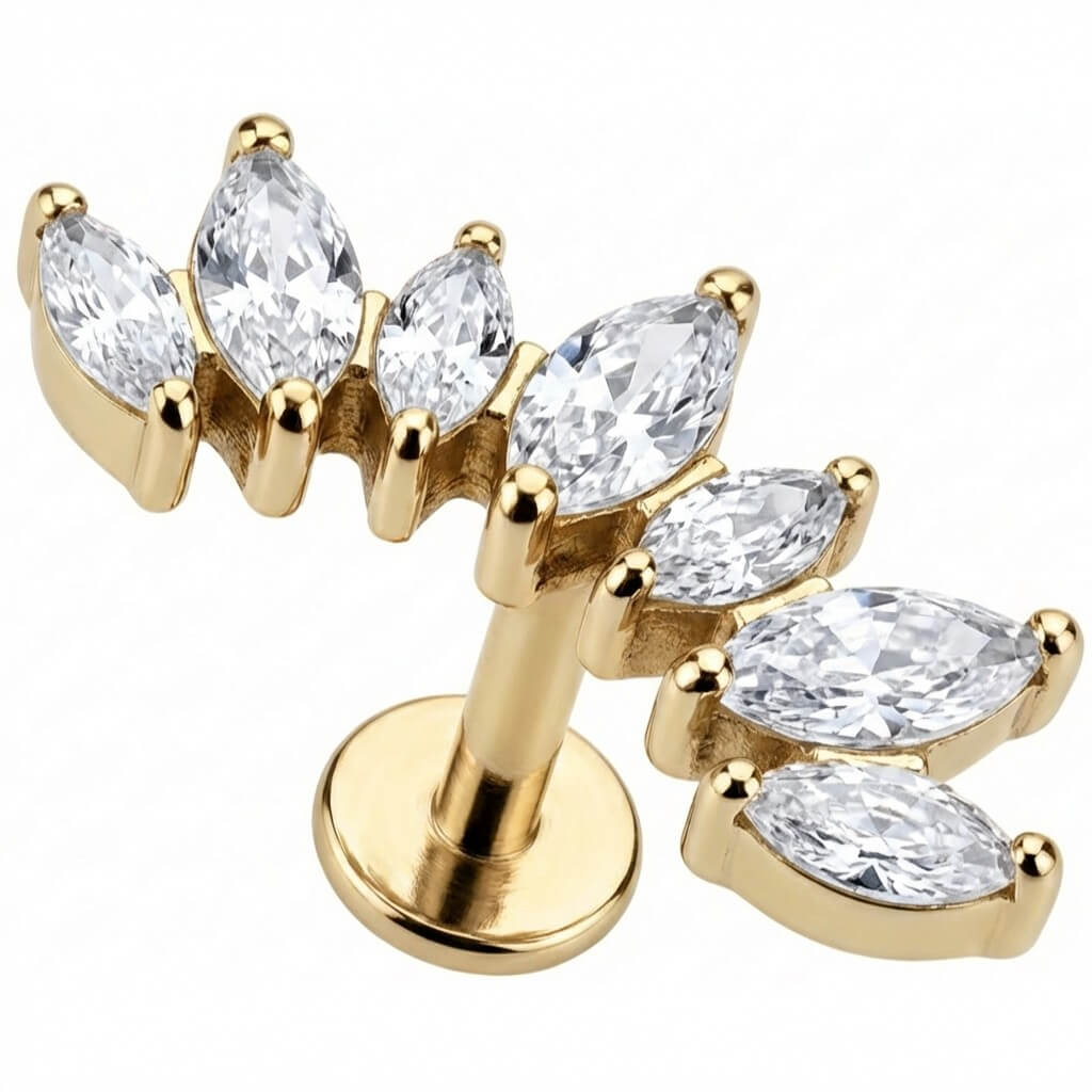 Titanium Labret Curved Marquise Crystal Vine Arc Internally Threaded