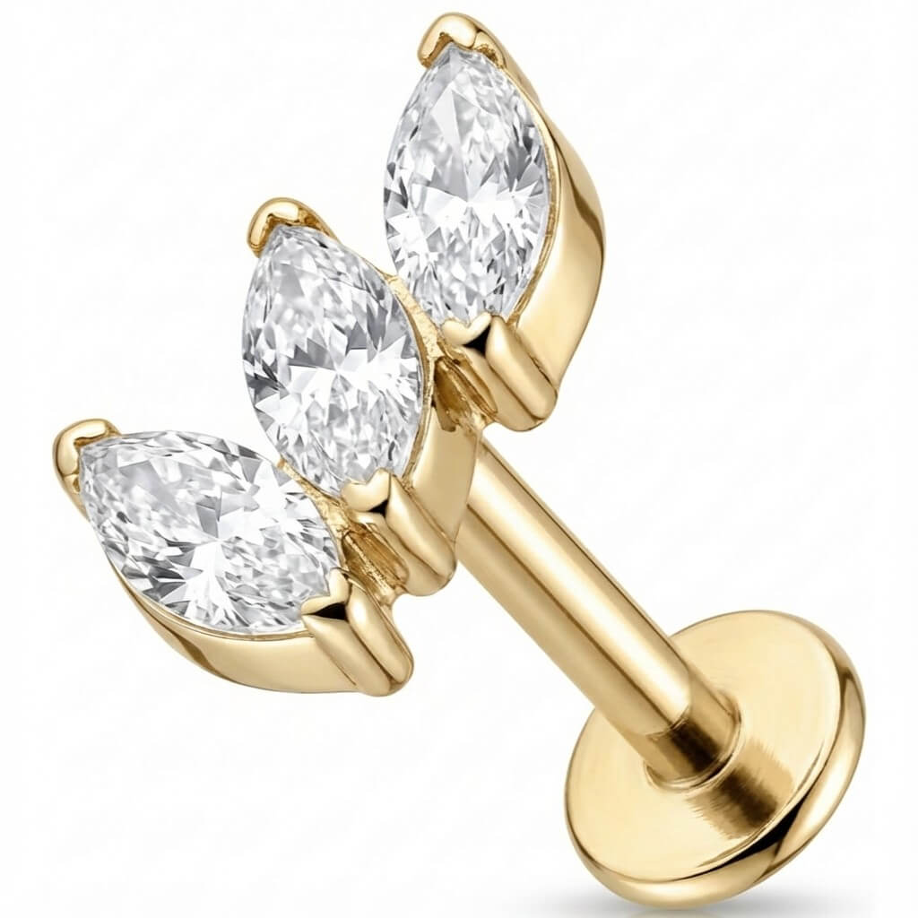 Titanium Labret Triple Marquise Crystal Fan Internally Threaded