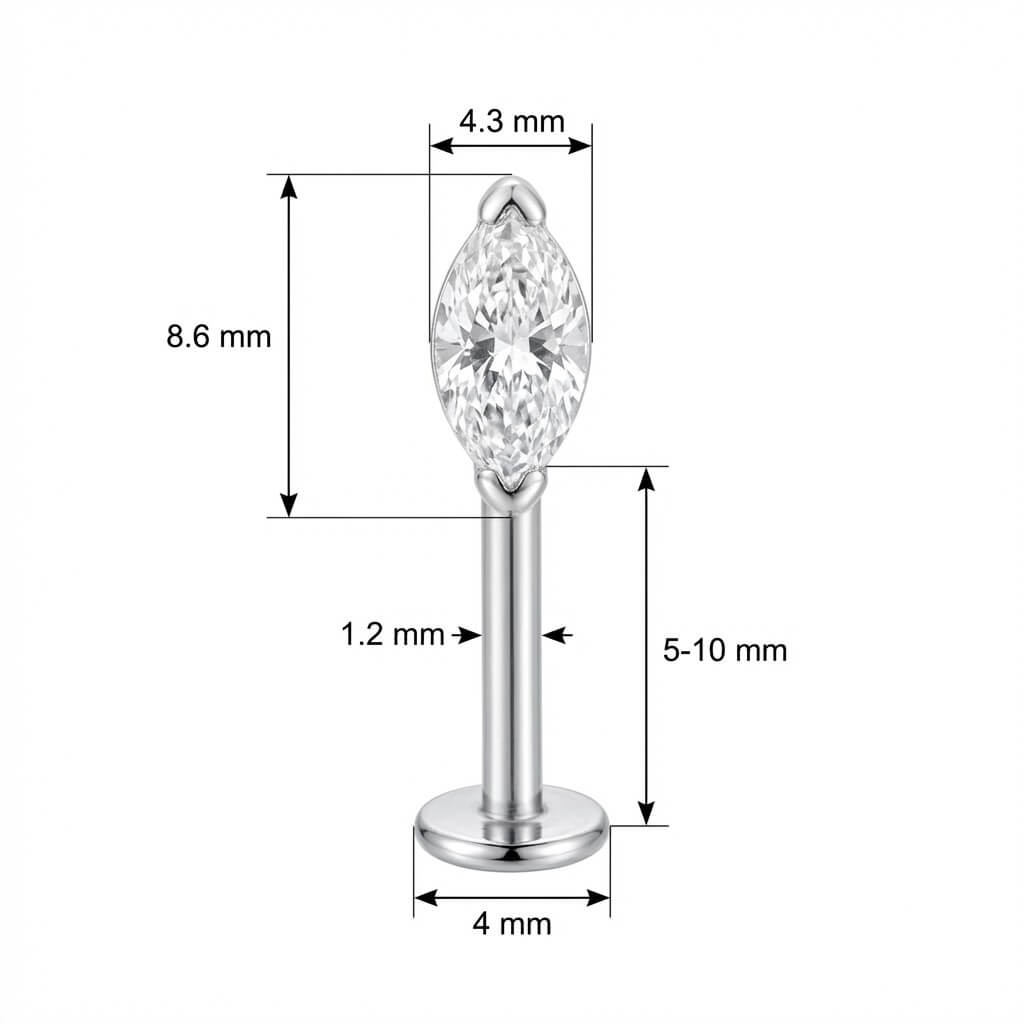Titanium Labret Triple Marquise Crystal Fan Internally Threaded