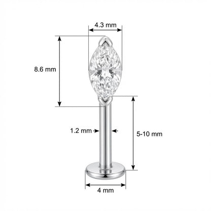Titanium Labret Triple Marquise Crystal Fan Internally Threaded