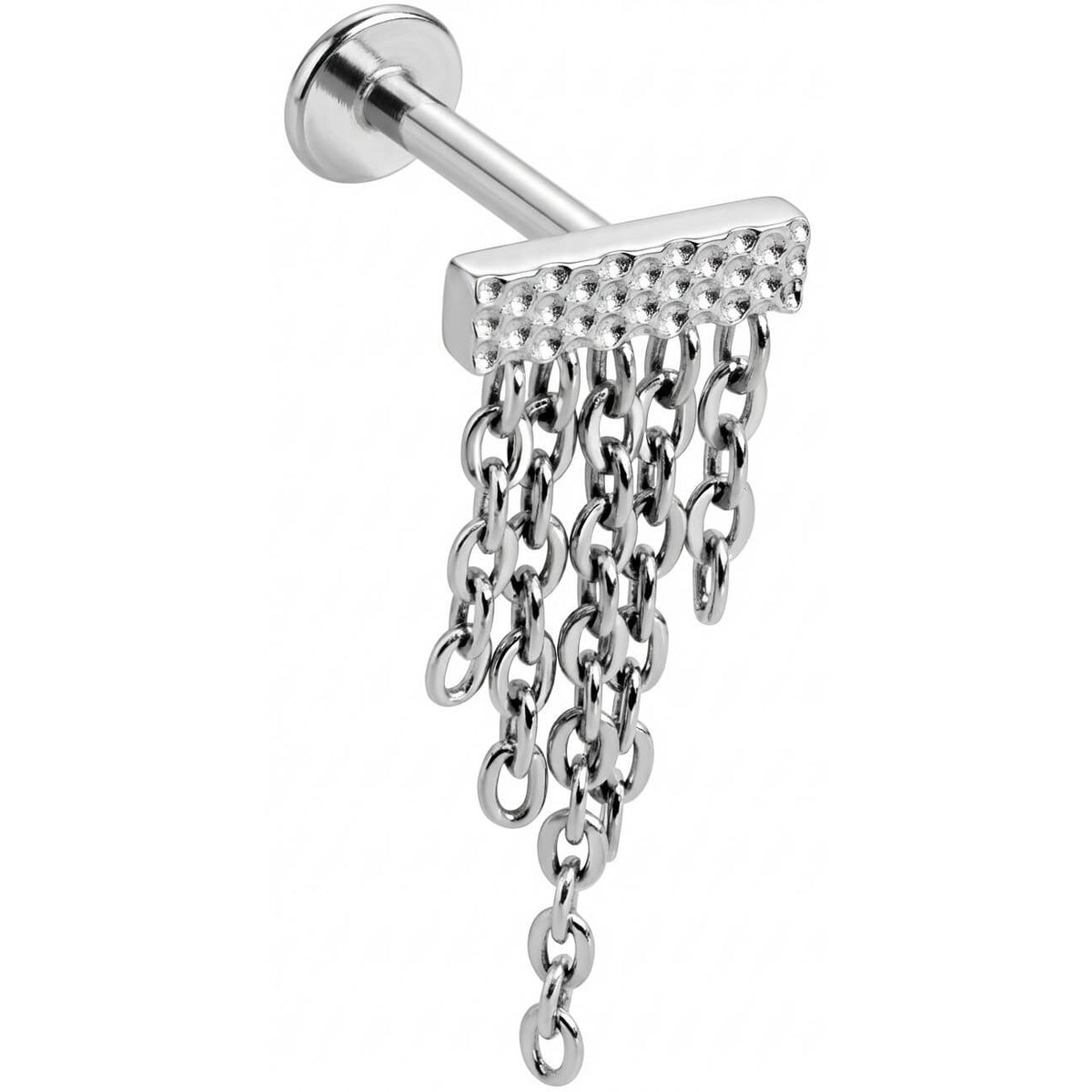 Titanium Labret Textured Bar With Cascading Chains Internally Threaded
