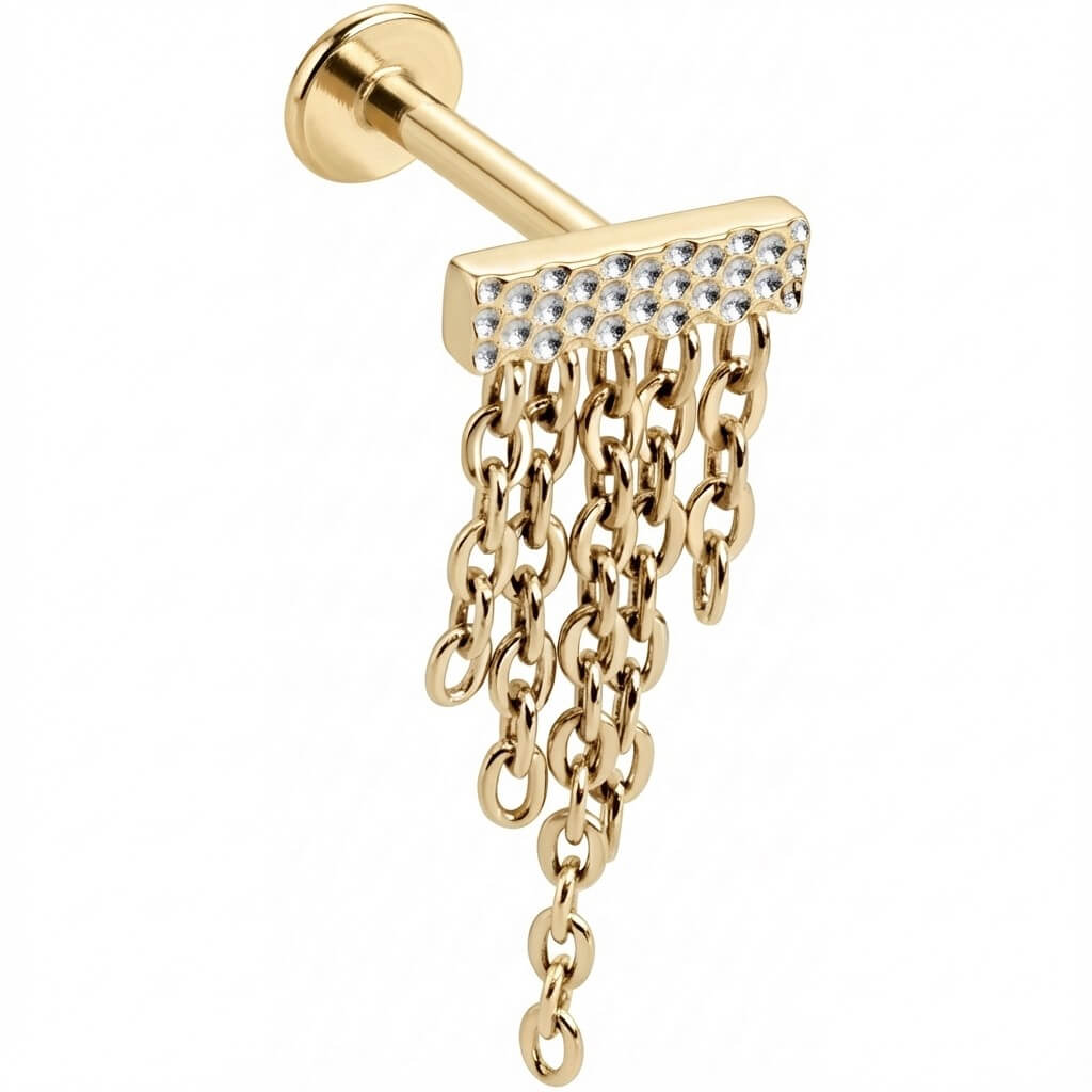 Titanium Labret Textured Bar With Cascading Chains Internally Threaded