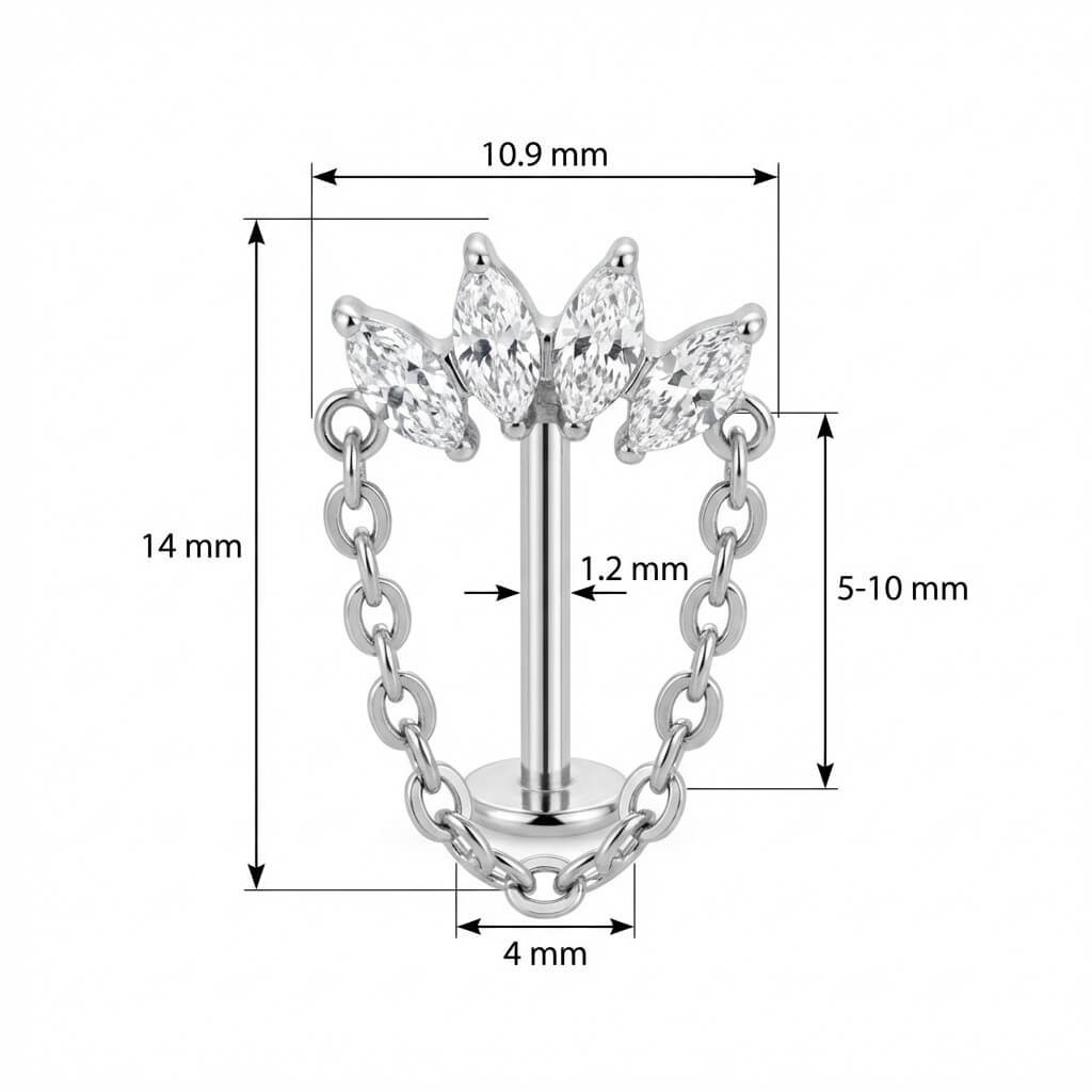 Titanium Labret Marquise Fan With Draping Chain Internally Threaded