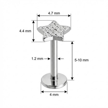 Titanium Labret Star With Stones Internally Threaded