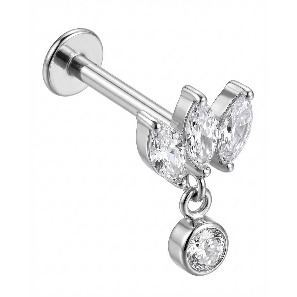 Titanium Labret 5 cubic zirconias bezel setting Internally Threaded
