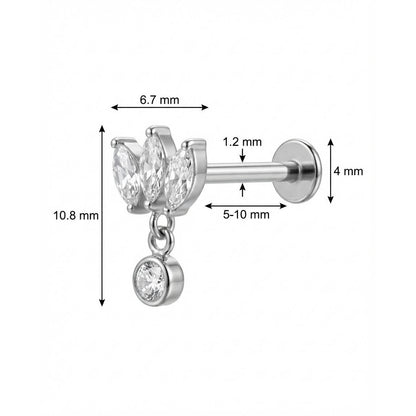 Titanium Labret Marquise Fan With Round Dangle Internally Threaded