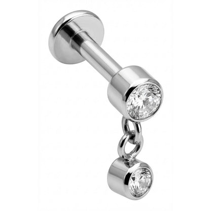 Titanium Labret Double Round Crystal Dangle Internally Threaded