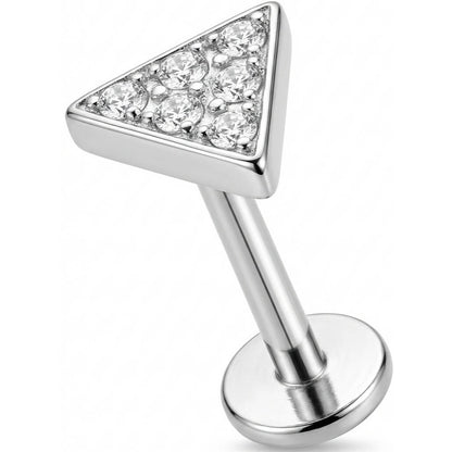 Titanium Labret Crystal Paved Triangle Top Internally Threaded