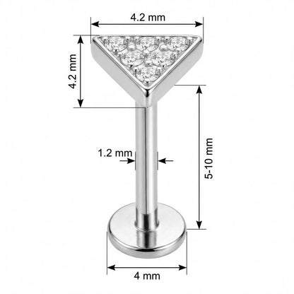 Titanium Labret Crystal Paved Triangle Top Internally Threaded