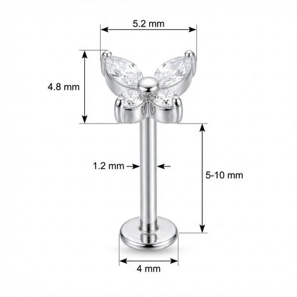 Titanium Labret Marquise Crystal Butterfly Internally Threaded