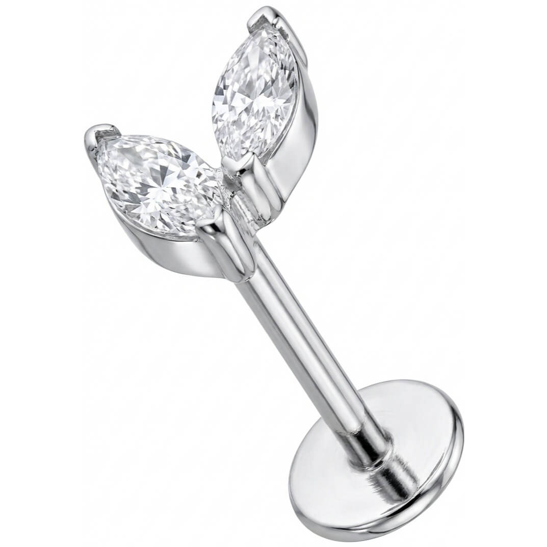 Titanium Labret Double Marquise Crystal Leaves Internally Threaded