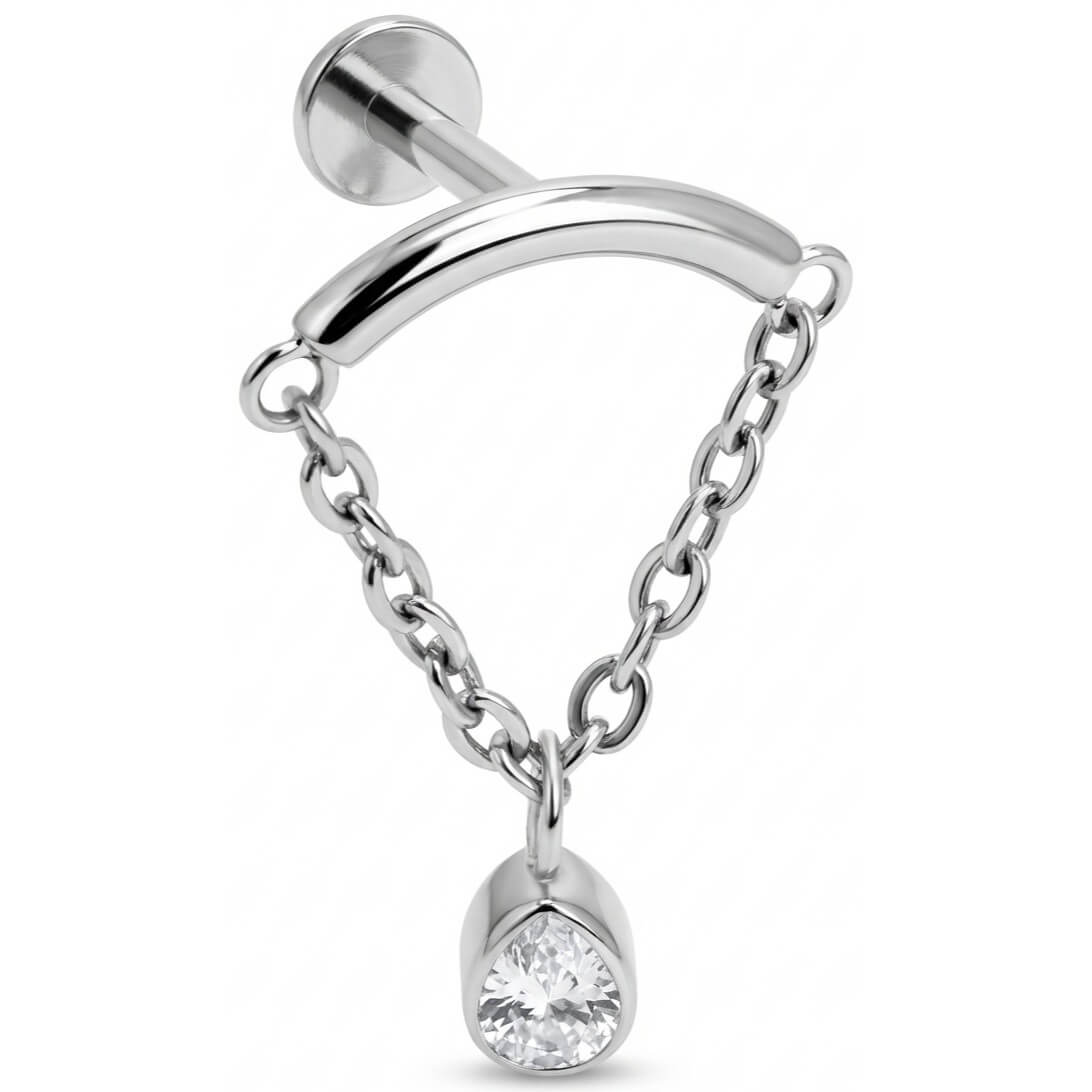 Titanium Labret Curved Bar Draped Chain Drop Internally Threaded