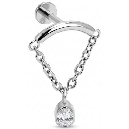 Titanium Labret Curved Bar Draped Chain Drop Internally Threaded